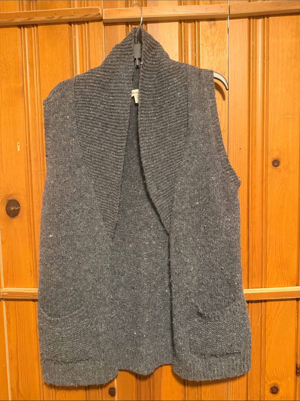 Men's Charcoal Gray Open-Front Shawl Collar Sweater Vest